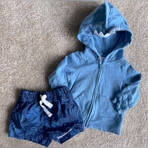 Infant baby 3M Carter’s 2 piece hoodie and shorts set